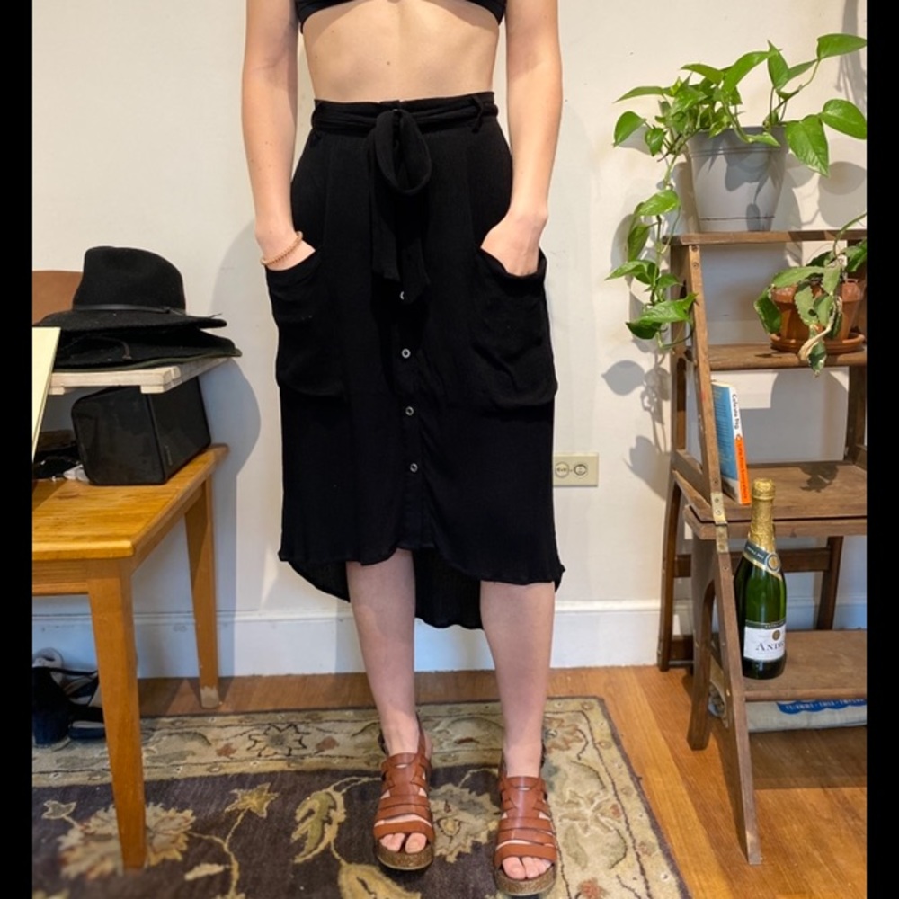 Black Button-Up Hi Low Skirt